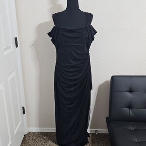 Alex Evenings Black Off-Shoulder Ruched  Dress